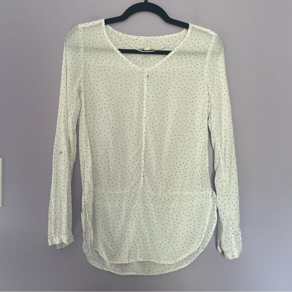 Esprit White Polka Dot Long Sleeve Blouse size XS Lightweight - Picture 1 of 8